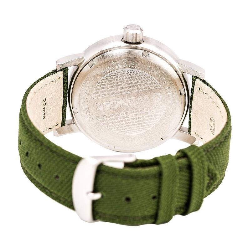 Wenger watchband 22mm Green Fabric/Leather. Military Style Back Plate # 0341.10