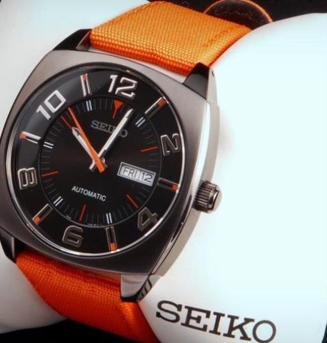 Seiko Original WatchBand SNKN39. LODN Z 24. 24mm Orange Fabric/Leather W/Pins.