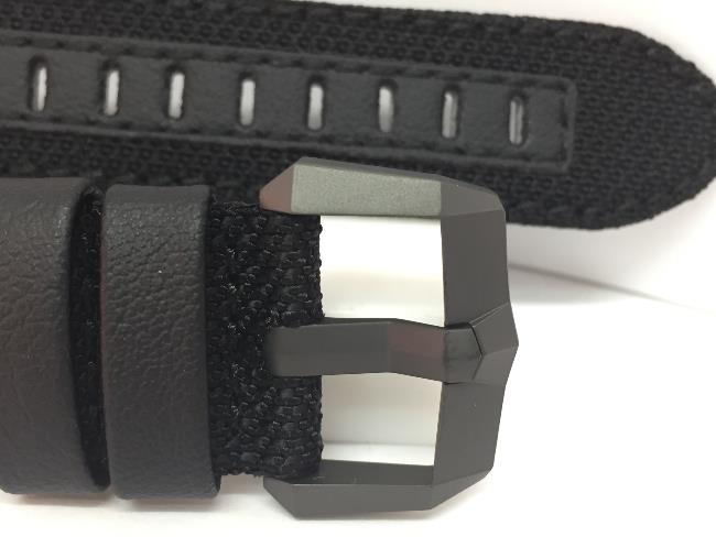 Luminox Watchband F-117 Leather. Black Nylon Weave Capped Topside. Leather Under