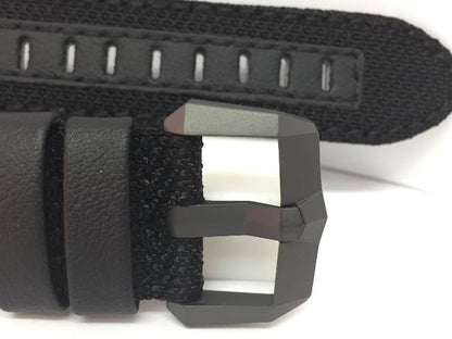Luminox Watchband F-117 Leather. Black Nylon Weave Capped Topside. Leather Under