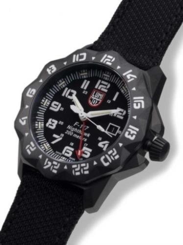 Luminox Watchband F-117 Leather. Black Nylon Weave Capped Topside. Leather Under