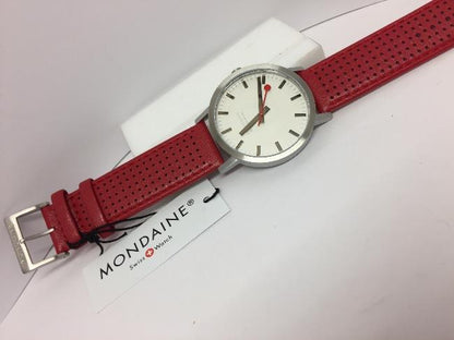 Mondaine Swiss Railways Watch.Perforated Red Leather  Mens A660.30360.16SBC