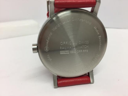 Mondaine Swiss Railways Watch.Perforated Red Leather  Mens A660.30360.16SBC