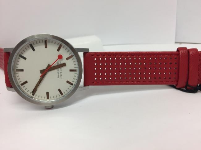 Mondaine Swiss Railways Watch.Perforated Red Leather  Mens A660.30360.16SBC