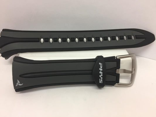 Casio Watchband STR-100, STR-101, STR-111 Black/Gray Resin Strap. PHYS Graphic