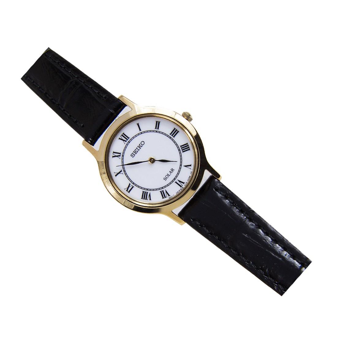 Seiko Watch SUP304. Ladies Elegant EZ Reader.Solar.Black Roman #'s White Dial.