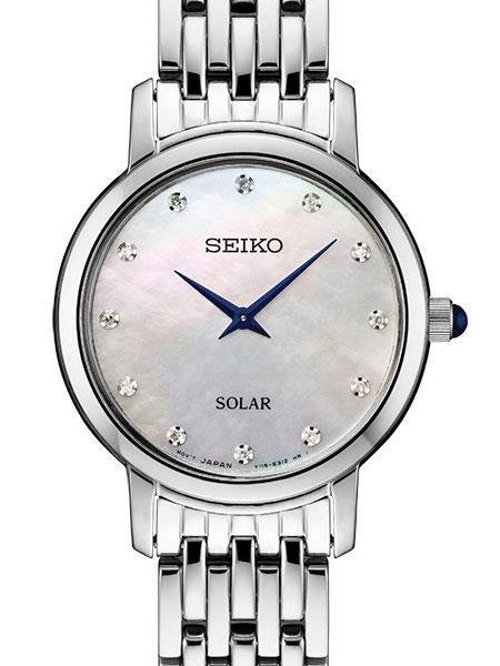 Seiko Solar Ladies Watch SUP397.Lite Pink Mother of Pearl/Diamond Dial.All Steel