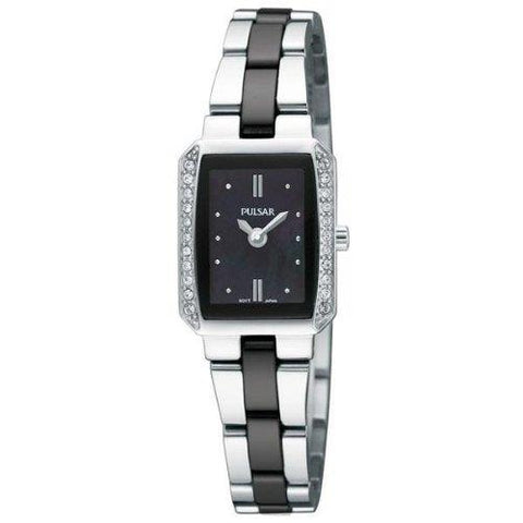 Pulsar Watch PEGG09 Ladies Black/Silver Bracelet.Swarovski Crystals.50% Off MSRP