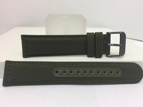 Seiko Watchband 21mm Military Green Fabric/Leather w/Black Steel Buckle. LODGH21