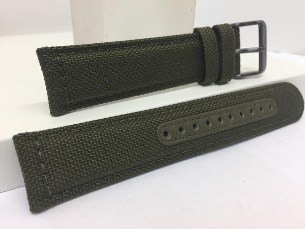 Seiko Watchband 21mm Military Green Fabric/Leather w/Black Steel Buckle. LODGH21
