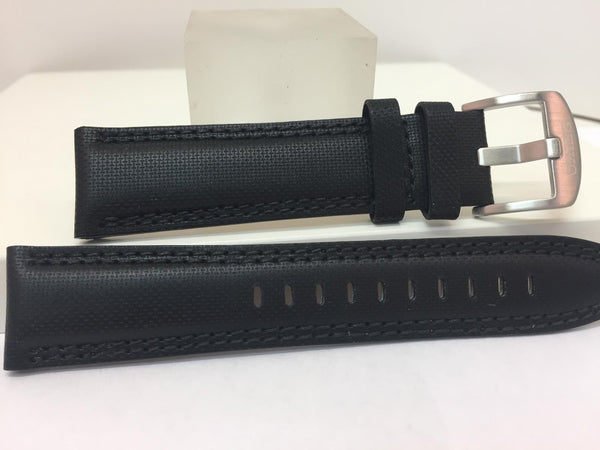 Seiko Watchband 22mm Black Waterproof Fabric Cap. Leather Underside. LOEC B 22