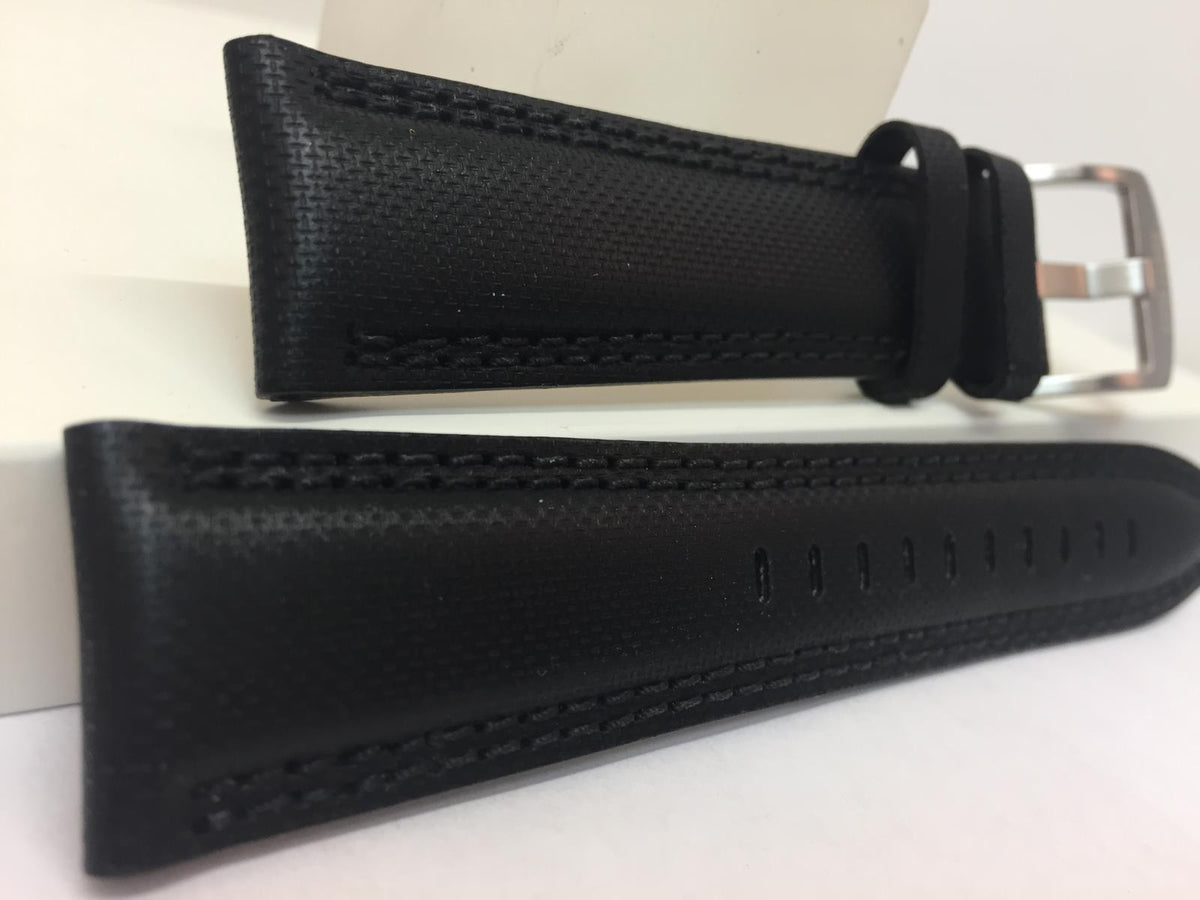Seiko Watchband 22mm Black Waterproof Fabric Cap. Leather Underside. LOEC B 22