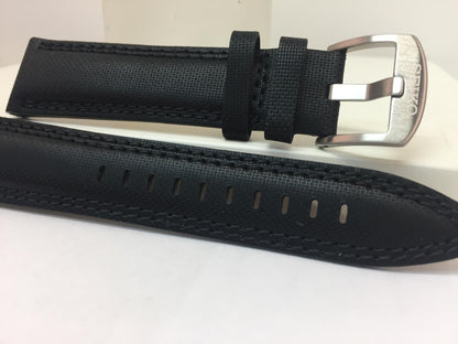 Seiko Watchband 22mm Black Waterproof Fabric Cap. Leather Underside. LOEC B 22