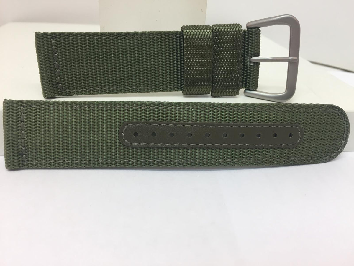 Seiko Watchband SNAD27 22mm Military Green Waterproof Fabric w/Leather Eyelets.