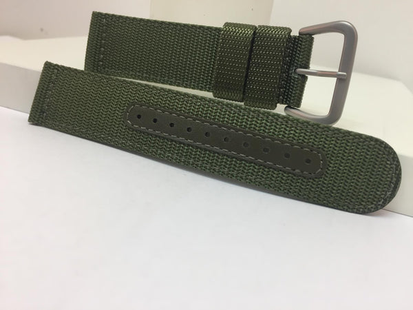 Seiko Watchband SNAD27 22mm Military Green Waterproof Fabric w/Leather Eyelets.