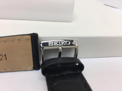 Seiko Watchband SNE491. LOGP H 21. Original 21mm Black Leather Strap. Original