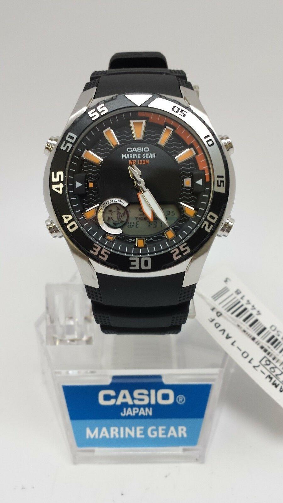 Casio Watchband AMW-710 Black Resin Strap For Marine Gear. Watchband W/pins
