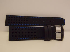Citizen Watchband B612-S084059 Leather Mans 23mm Black w/Blue Stitch.Logo Buckle