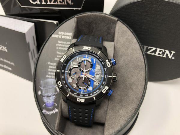 Citizen Watchband B612-S084059 Leather Mans 23mm Black w/Blue Stitch.Logo Buckle
