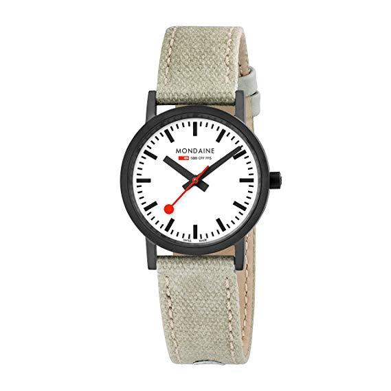 Mondaine Watch A660.30323.61SBG Ladies Classic Black.Swiss,Canvas Leather