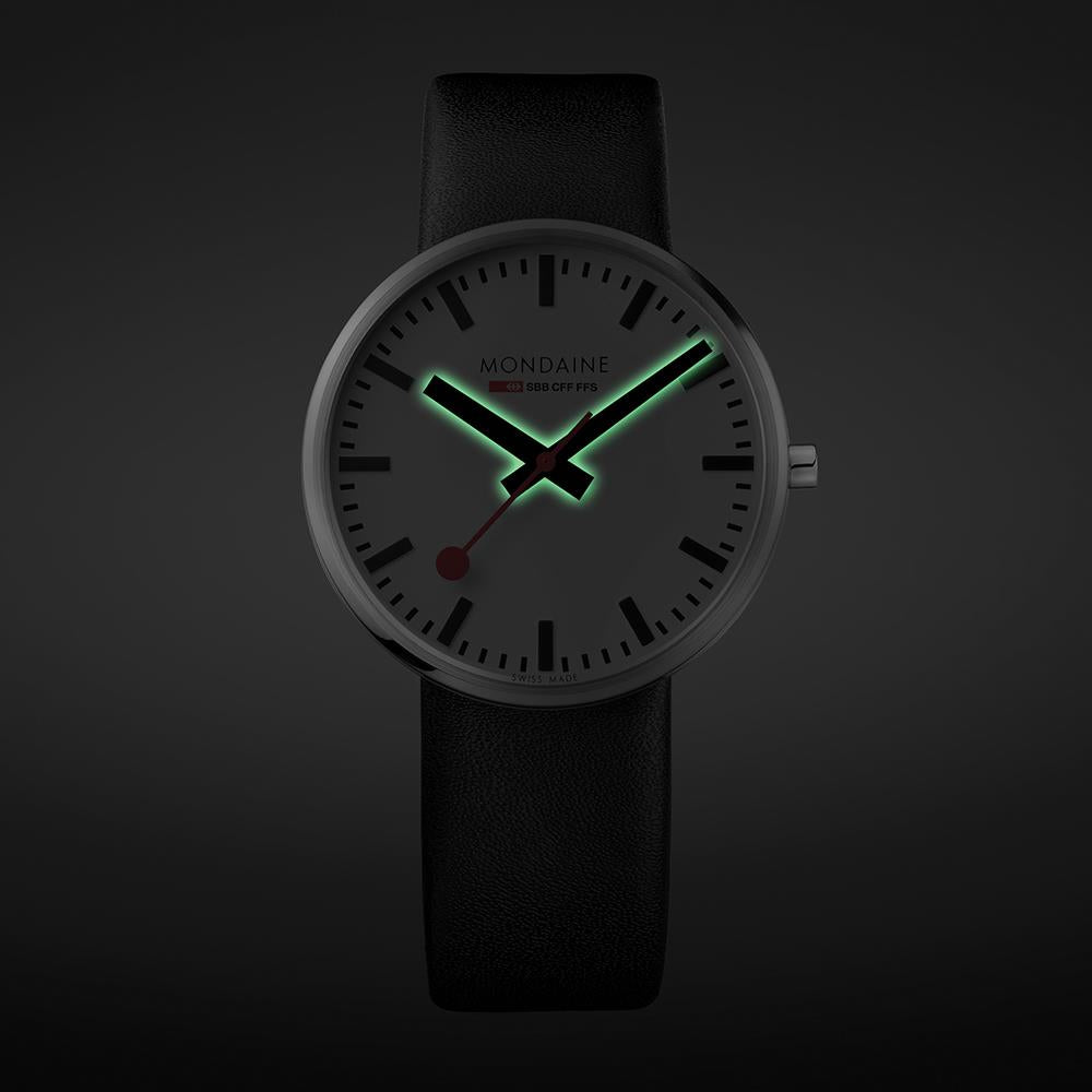 Mondaine Watch MSX.4211B.LB Featuring New Backlit Glowing Hands.Swiss. 42mm Case