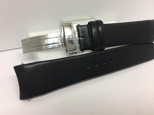 Swiss Army Watchband 004578 Blk Leather 20mm Curved End Folding Clasp mod 241550