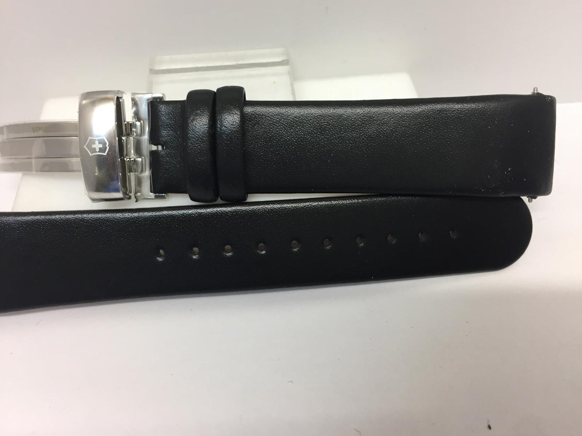 Swiss Army Watchband 004578 Blk Leather 20mm Curved End Folding Clasp mod 241550