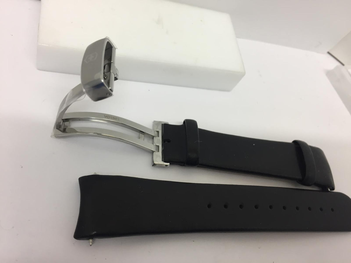 Swiss Army Watchband 004578 Blk Leather 20mm Curved End Folding Clasp mod 241550