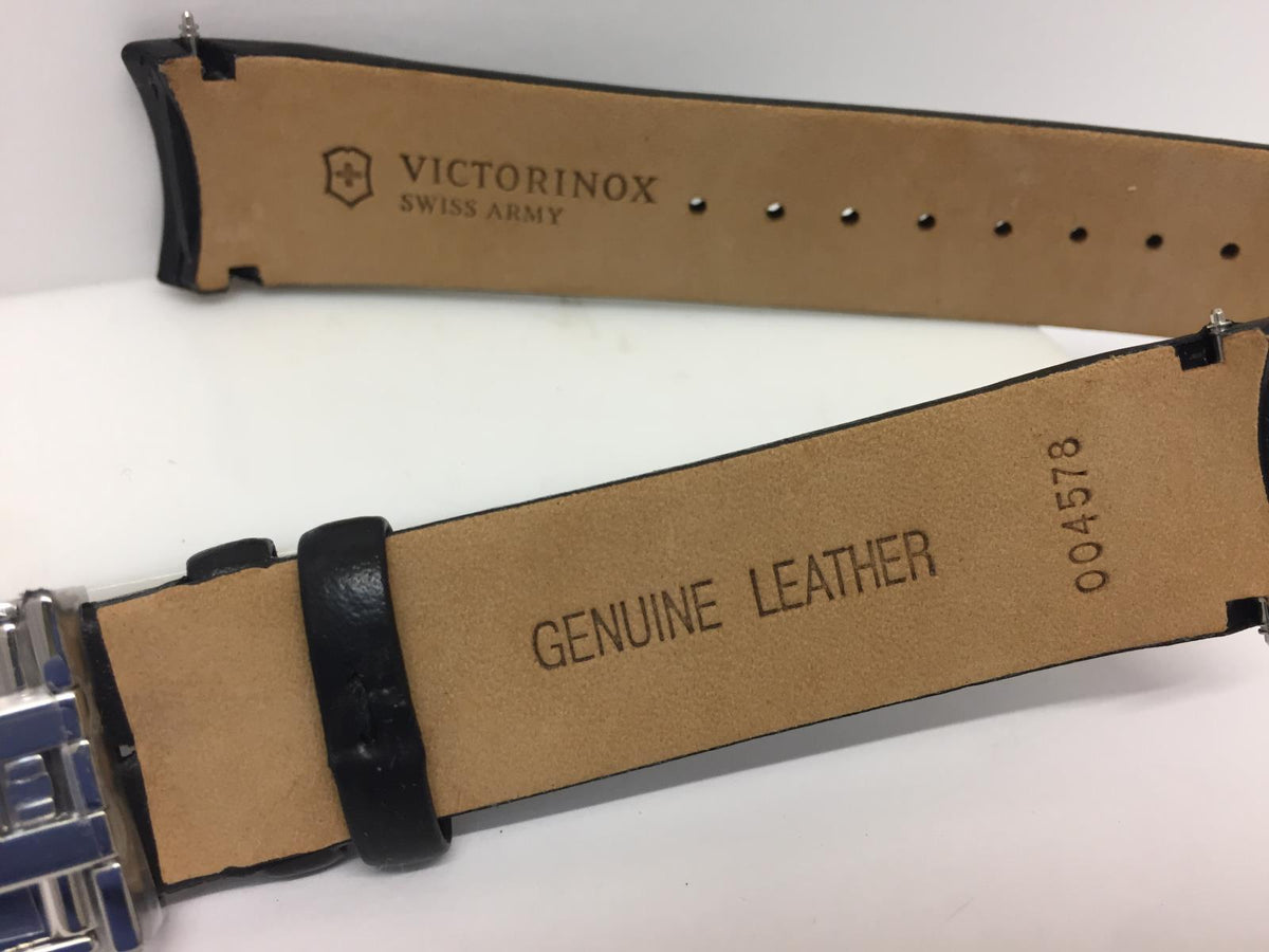 Swiss Army Watchband 004578 Blk Leather 20mm Curved End Folding Clasp mod 241550