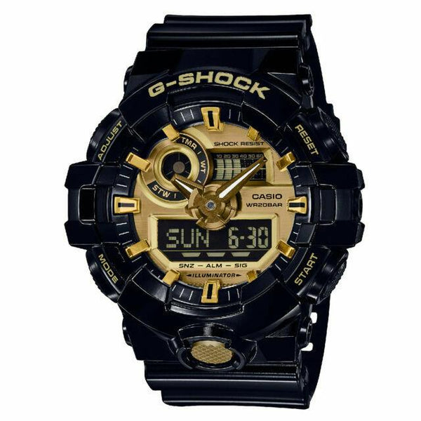 Casio Original Digital and Analog G-shock GA-710GB-1A Shiny Black/Gold Tone Dial