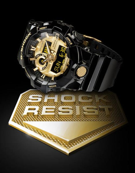 Casio Original Digital and Analog G-shock GA-710GB-1A Shiny Black/Gold Tone Dial