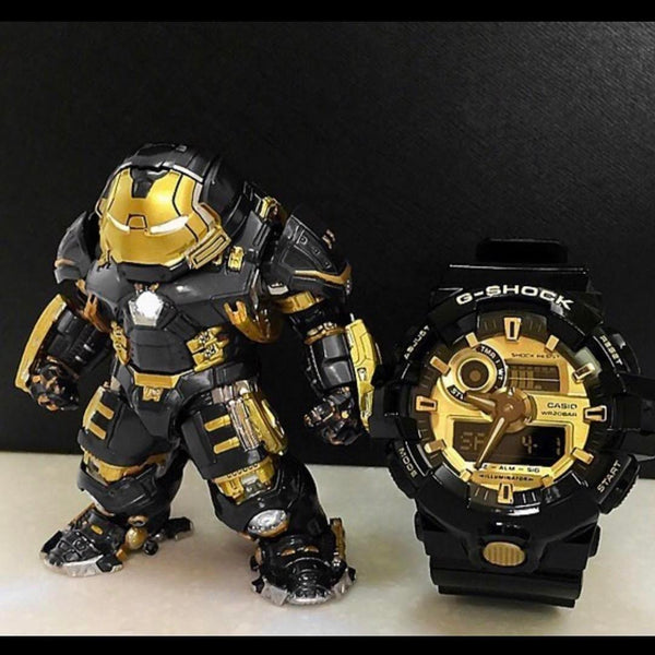 Casio Original Digital and Analog G-shock GA-710GB-1A Shiny Black/Gold Tone Dial