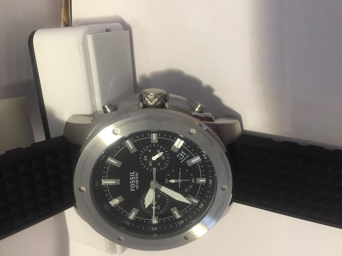 Fossil Mans Watch All Steel 10 ATM Heavy Mega Machine Chronograph Blk Silc Strap