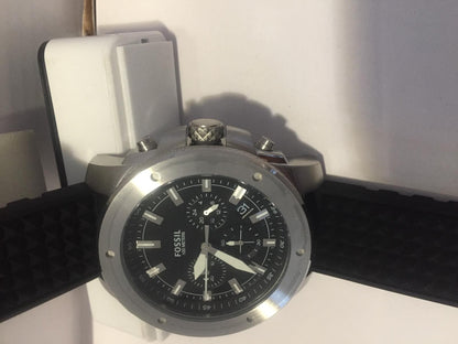 Fossil Mans Watch All Steel 10 ATM Heavy Mega Machine Chronograph Blk Silc Strap