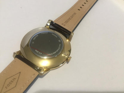 Fossil Mans Minimalist Dress Watch 44mm Case. Brown Band/Dial. Gold Tone Case.