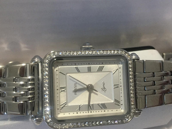 Fossil Womens Classic All Steel Dress Watch.Crystal Stone Bezel. Model ES4271