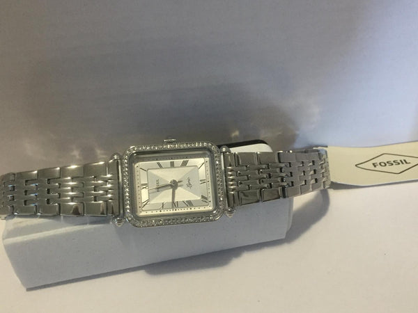 Fossil Womens Classic All Steel Dress Watch.Crystal Stone Bezel. Model ES4271
