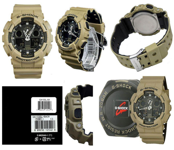 Casio Mans Watch GA100L-8A, GA-100. Military Colors Heavy Duty Digital/Analog.