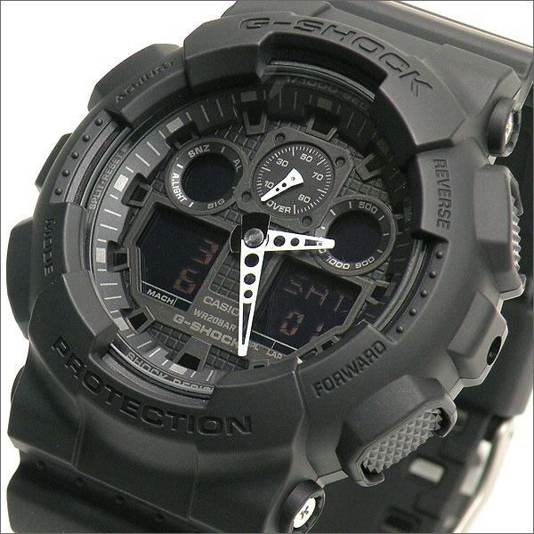 Casio Mans All Military Stealth Black Digital and Analog G-Shock Watch GA100-1A1