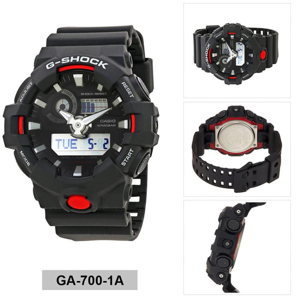 Casio Original Digital and Analog G-shock Watch GA-700 -1A Black w/Red/Wht Trim