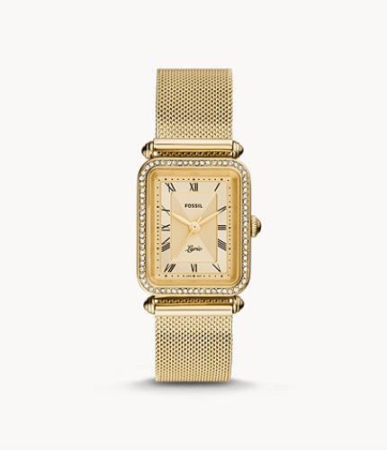 Fossil Womens Classic Gold Tone Dress Watch ES4972.Crystal Stone Bezel.Roman #'s