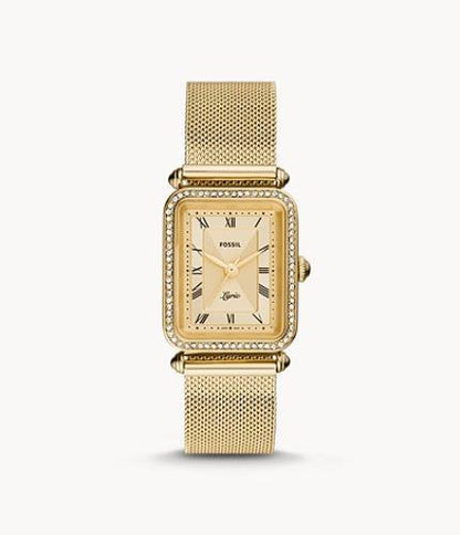 Fossil Womens Classic Gold Tone Dress Watch ES4972.Crystal Stone Bezel.Roman #'s