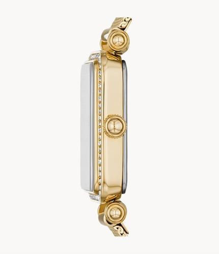 Fossil Womens Classic Gold Tone Dress Watch ES4972.Crystal Stone Bezel.Roman #'s
