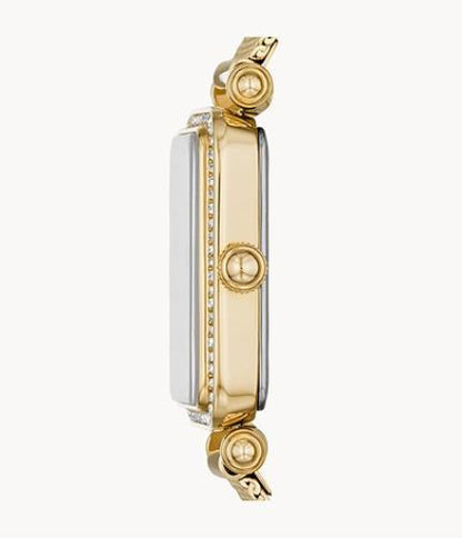Fossil Womens Classic Gold Tone Dress Watch ES4972.Crystal Stone Bezel.Roman #'s