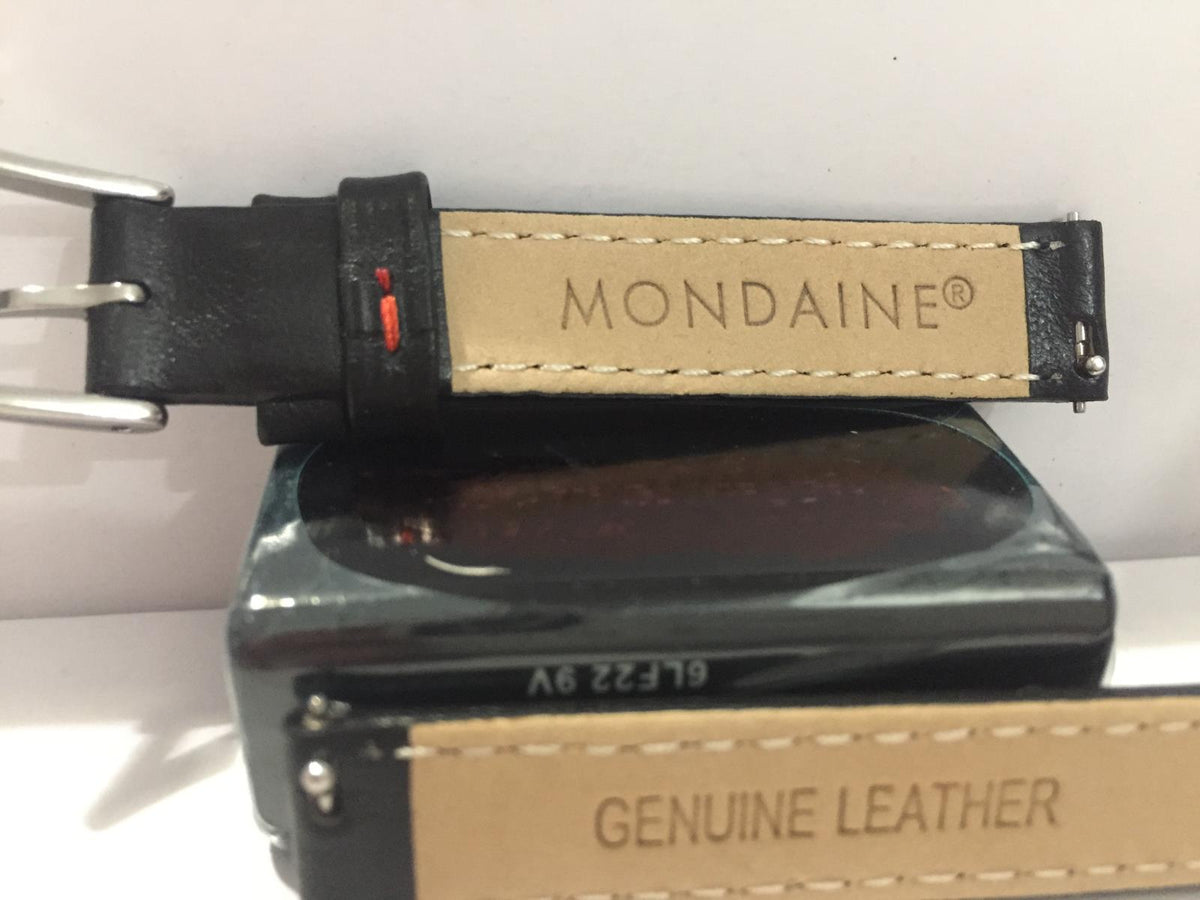 Mondaine Swiss Railways WatchBand FE3112 20Q.2. 12mm Blk Leather Strap w/EZ Pins