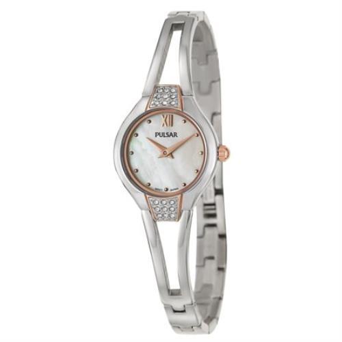 Pulsar WristWatch Ladies Two Tone Fashion Bracelet w/Crystal Bezels.Retail $155.