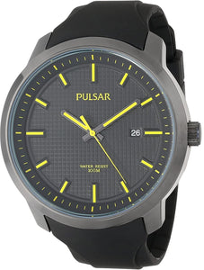 Pulsar Watch PS9101 Mans Black w/Yellow Luminous Hands, Rubber Strap.Retail $135