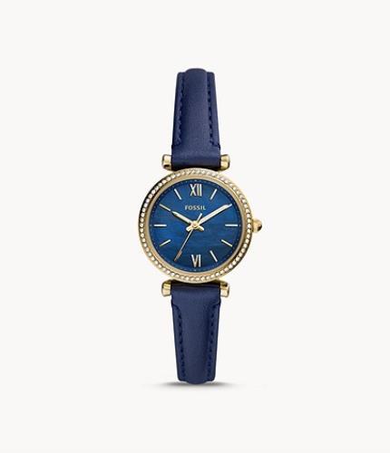 Fossil "Carlie" Womens Fashion Watch.ES5017 Blue Band/Dial.Gold Tn.Crystal Bezel