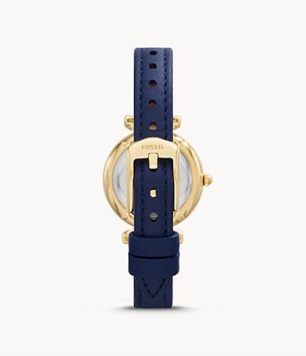 Fossil "Carlie" Womens Fashion Watch.ES5017 Blue Band/Dial.Gold Tn.Crystal Bezel