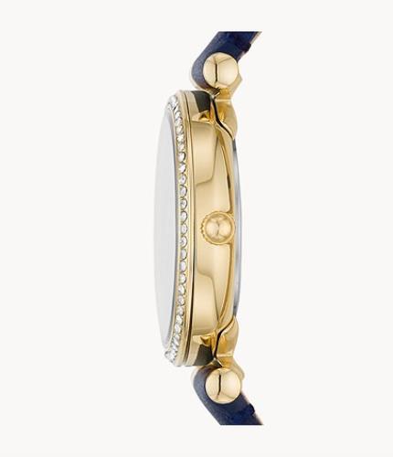 Fossil "Carlie" Womens Fashion Watch.ES5017 Blue Band/Dial.Gold Tn.Crystal Bezel